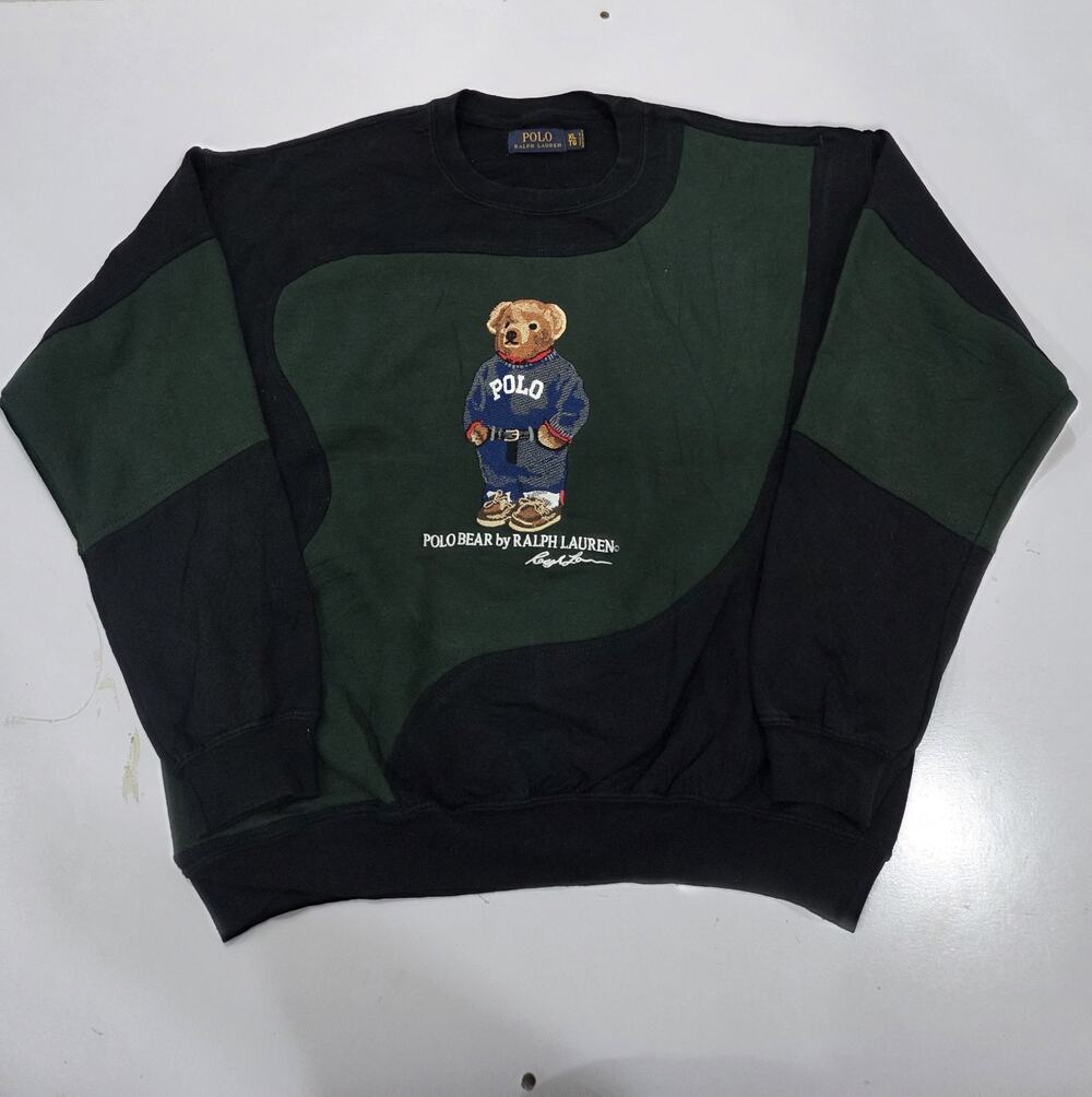 Vintage Polo Reworked Sweatshirt – Unique Upcycled Panelled Jumper – Size XL
